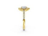 Yellow gold Cushion Cut Diamond Sunburst Halo Engagement Ring with Pavé Band_8