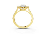 Yellow gold Cushion Cut Diamond Sunburst Halo Engagement Ring with Pavé Band_9