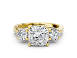 Yellow gold Cushion Cut Diamond Three-Stone Engagement Ring with Prong Setting and Pavé Band_15