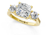 Yellow gold Cushion Cut Diamond Three-Stone Engagement Ring with Prong Setting and Pavé Band_16