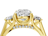 Yellow gold Cushion Cut Diamond Three-Stone Engagement Ring with Prong Setting and Pavé Band_19