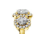 Yellow gold Cushion Cut Diamond Three-Stone Halo Ring with Prong Setting and Pavé Accents_14