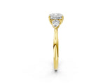 Yellow gold Cushion Cut Diamond Three-Stone Ring with Pear Side Stones and Four-Prong Setting_106