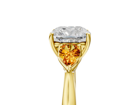 Yellow gold Cushion Cut Diamond Three-Stone Ring with Pear with Citrine side stone Side Stones and Prong Setting_5