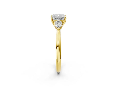 Yellow gold Cushion Cut Diamond Three-Stone Ring with Pear with Moissanite side stone Side Stones and Prong Setting_2