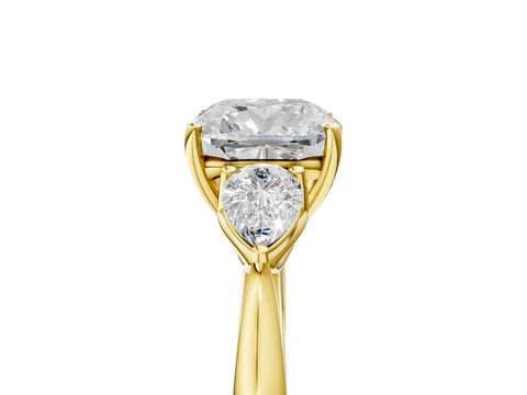 Yellow gold Cushion Cut Diamond Three-Stone Ring with Pear with Moissanite side stone Side Stones and Prong Setting_5