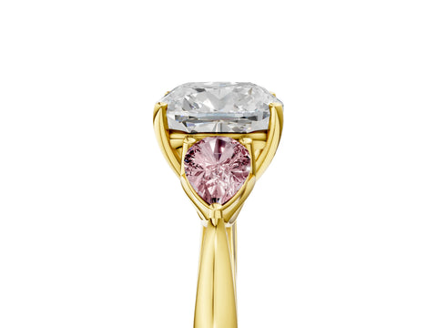 Yellow gold Cushion Cut Diamond Three-Stone Ring with Pear with Morganite side stone Side Stones and Prong Setting_5