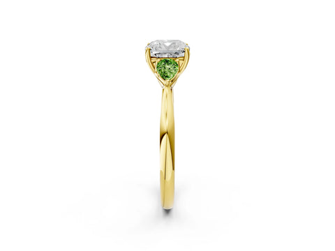 Yellow gold Cushion Cut Diamond Three-Stone Ring with Pear with Peridot side stone Side Stones and Prong Setting_2