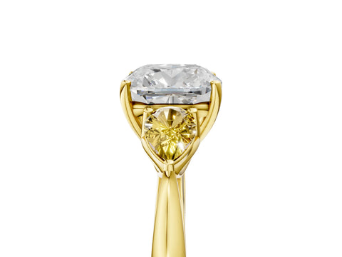 Yellow gold Cushion Cut Diamond Three-Stone Ring with Pear with Yellow Sapphire side stone Side Stones and Prong Setting_5