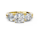 Yellow gold Cushion Cut Diamond Three-Stone Ring with Prong Setting and Classic Band_91