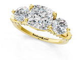 Yellow gold Cushion Cut Diamond Three-Stone Ring with Prong Setting and Pavé Band_4