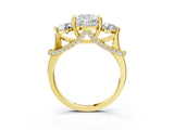 Yellow gold Cushion Cut Diamond Three-Stone Ring with Prong Setting and Pavé Band_6