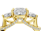 Yellow gold Cushion Cut Diamond Three-Stone Ring with Prong Setting and Pavé Band_7