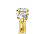 Yellow gold Cushion Cut Diamond Three-Stone Ring with Prong Setting and Pavé Band_8