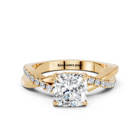 Yellow gold Cushion Cut Diamond Twist Band Solitaire with Prong Setting_24