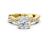 Yellow gold Cushion Cut Diamond Twist Band Solitaire with Prong Setting_41