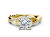 Yellow gold Cushion Cut Diamond Twisted Band Engagement Ring with Prong Setting_15