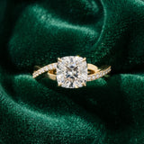 Yellow gold Cushion Cut Diamond Twisted Band Engagement Ring with Prong Setting_15