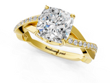 Yellow gold Cushion Cut Diamond Twisted Band Engagement Ring with Prong Setting_16