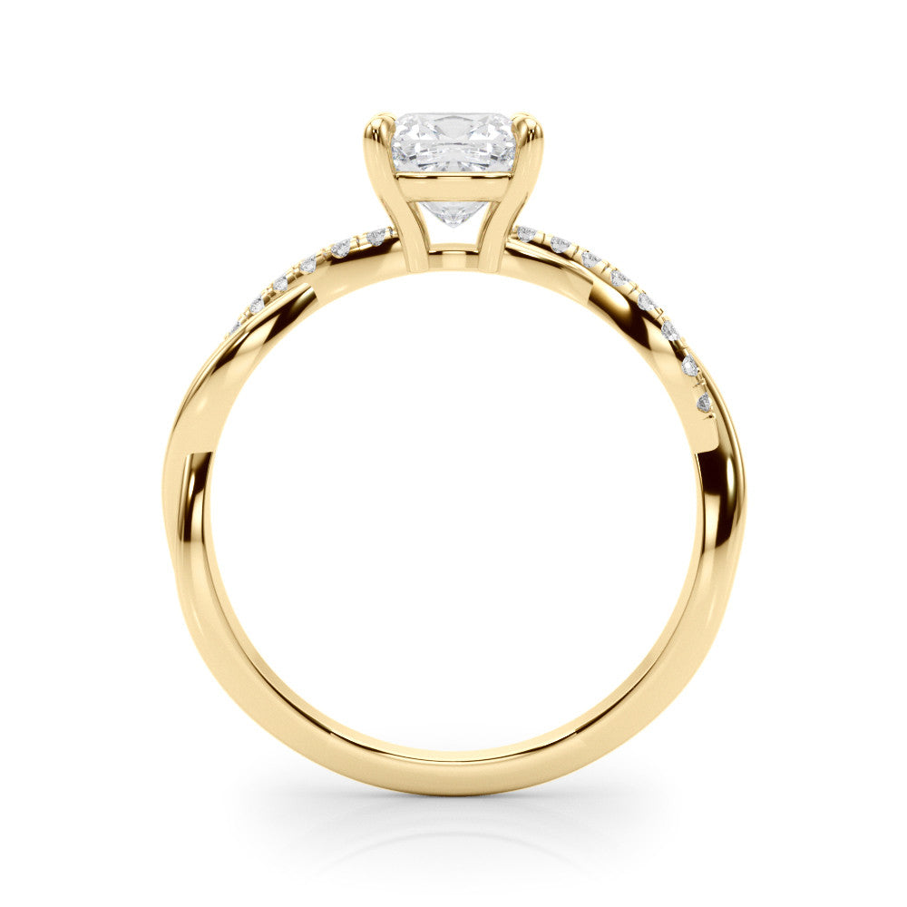 Yellow gold Cushion Cut Diamond Twisted Band with Pavé Setting and Four-Prong Setting 1