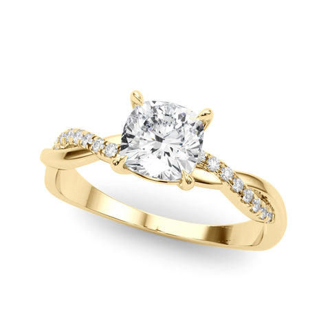 Yellow gold Cushion Cut Diamond Twisted Band with Pavé Setting and Four-Prong Setting 2