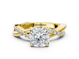 Yellow gold Cushion Cut Diamond Twisted Band with Pavé Setting and Four-Prong Setting_31