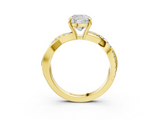 Yellow gold Cushion Cut Diamond Twisted Band with Pavé Setting and Four-Prong Setting_34