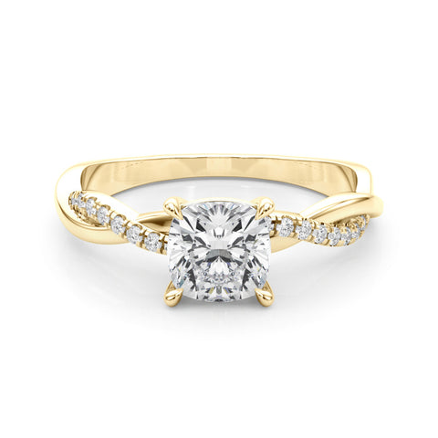 Yellow gold Cushion Cut Diamond Twisted Band with Pavé Setting and Four-Prong Setting