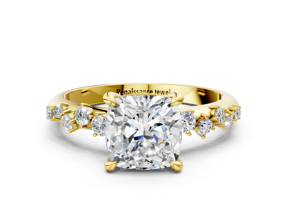 Yellow gold Cushion Cut Diamond Vine Band with Four-Prong Setting_61