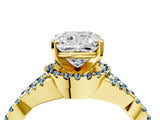 Yellow gold Cushion Cut Diamond with Aquamarine side stone Halo Twist Band Solitaire Prong Setting Ring_40