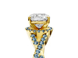 Yellow gold Cushion Cut Diamond with Aquamarine side stone Halo Twist Band Solitaire Prong Setting Ring_41