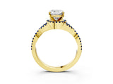 Yellow gold Cushion Cut Diamond with Blue Sapphire side stone Halo Twist Band Solitaire Prong Setting Ring_39
