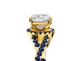 Yellow gold Cushion Cut Diamond with Blue Sapphire side stone Halo Twist Band Solitaire Prong Setting Ring_41