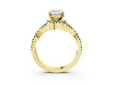 Yellow gold Cushion Cut Diamond with Blue Topaz side stone Halo Twist Band Solitaire Prong Setting Ring_39