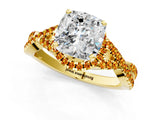 Yellow gold Cushion Cut Diamond with Citrine side stone Halo Twist Band Solitaire Prong Setting Ring_25