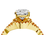 Yellow gold Cushion Cut Diamond with Citrine side stone Halo Twist Band Solitaire Prong Setting Ring_28