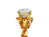 Yellow gold Cushion Cut Diamond with Citrine side stone Halo Twist Band Solitaire Prong Setting Ring_29