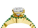 Yellow gold Cushion Cut Diamond with Emerald side stone Halo Twist Band Solitaire Prong Setting Ring_16