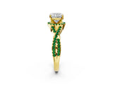 Yellow gold Cushion Cut Diamond with Emerald side stone Halo Twist Band Solitaire Prong Setting Ring_38