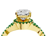 Yellow gold Cushion Cut Diamond with Emerald side stone Halo Twist Band Solitaire Prong Setting Ring_40