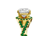 Yellow gold Cushion Cut Diamond with Emerald side stone Halo Twist Band Solitaire Prong Setting Ring_41