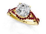 Yellow gold Cushion Cut Diamond with Garnet side stone Halo Twist Band Solitaire Prong Setting Ring_37