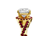 Yellow gold Cushion Cut Diamond with Garnet side stone Halo Twist Band Solitaire Prong Setting Ring_41