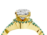 Yellow gold Cushion Cut Diamond with Green Sapphire side stone Halo Twist Band Solitaire Prong Setting Ring_28
