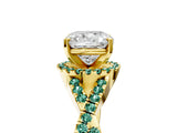 Yellow gold Cushion Cut Diamond with Green Sapphire side stone Halo Twist Band Solitaire Prong Setting Ring_29