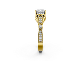 Yellow gold Cushion Cut Diamond with Milgrain Marquise and Bezel Accents on a Solitaire Band with Prong Setting_207