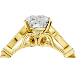 Yellow gold Cushion Cut Diamond with Milgrain Marquise and Bezel Accents on a Solitaire Band with Prong Setting_209