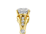 Yellow gold Cushion Cut Diamond with Milgrain Marquise and Bezel Accents on a Solitaire Band with Prong Setting_210