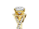 Yellow gold Cushion Cut Diamond with Moissanite side stone Halo Twist Band Solitaire Prong Setting Ring_17