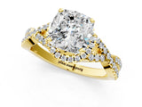 Yellow gold Cushion Cut Diamond with Moissanite side stone Halo Twist Band Solitaire Prong Setting Ring_25